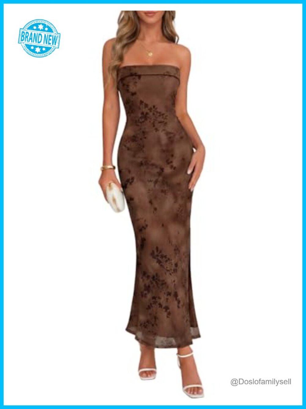 Women's Floral Jacquard Strapless Maxi Dress Bodycon Formal Cocktail